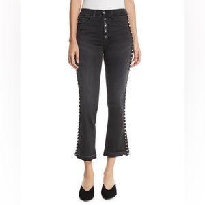 $298 VERONICA BEARD Carolyn Flare-Leg Jeans w/ Studded Tuxedo Stripes Gray sz 28